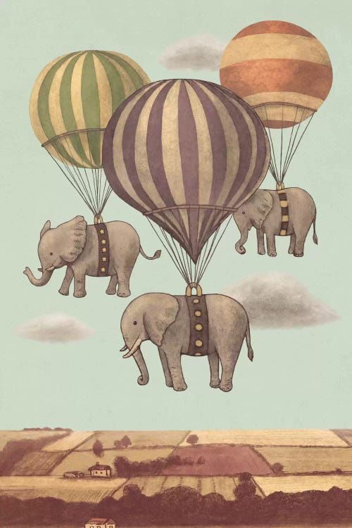 Flight Of The Elephants Mint by Terry Fan wall art