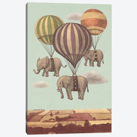 Flight Of The Elephants Mint Canvas Print #TFN88} by Terry Fan Canvas Art Print