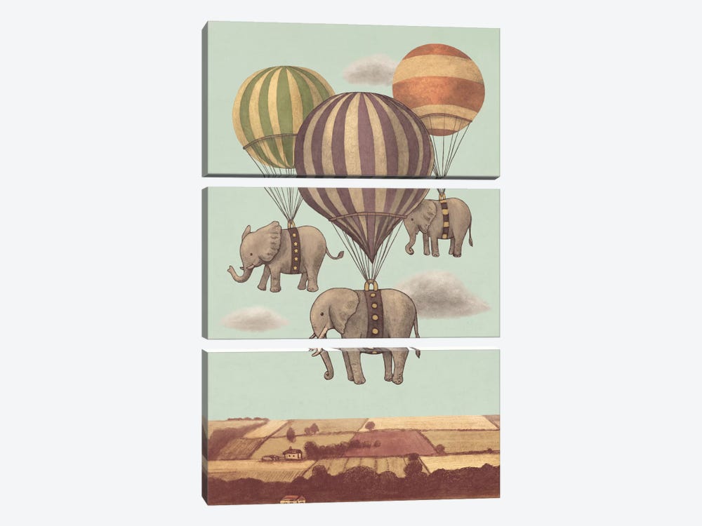 Flight Of The Elephants Mint by Terry Fan 3-piece Art Print