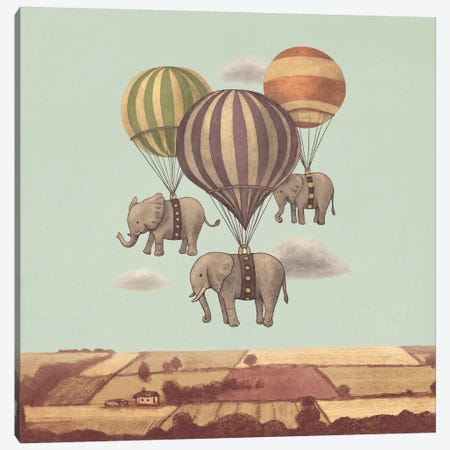 Flight Of The Elephants Mint Square Canvas Print #TFN89} by Terry Fan Canvas Art Print