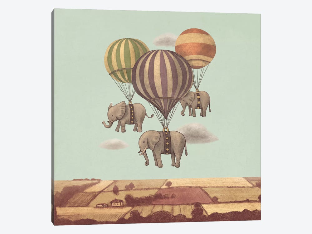 Flight Of The Elephants Mint Square by Terry Fan 1-piece Canvas Wall Art
