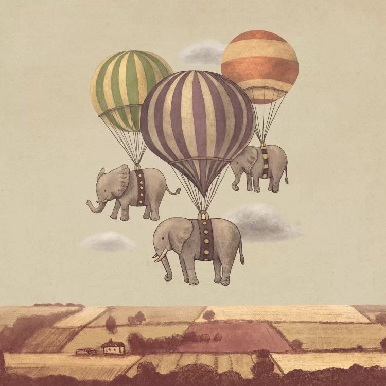 Flight Of The Elephants Square by Terry Fan wall art