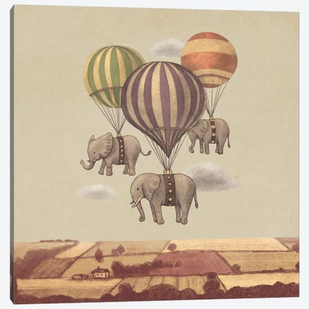 Flight Of The Elephants Square Canvas Print #TFN90} by Terry Fan Canvas Art