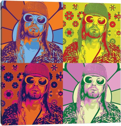 Cobain & Flowers Canvas Art Print - Similar to Andy Warhol
