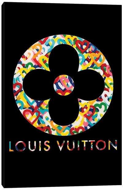 LV Flower Logo Black Canvas Art Print - Louis Vuitton Art