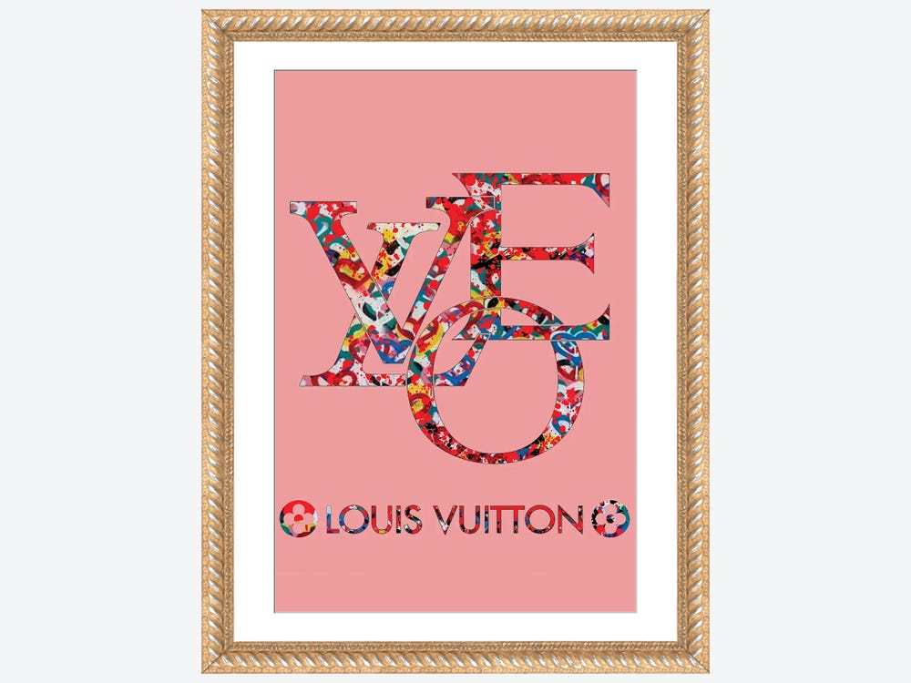 Framed Canvas Art (White Floating Frame) - LV Flower Logo Black by TJ ( Fashion > Fashion Brands > Louis Vuitton art) - 26x18 in