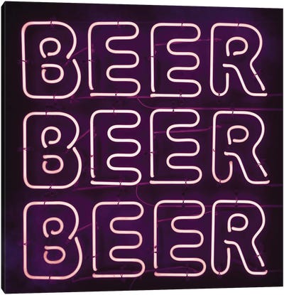 Beer Neon Canvas Art Print - Beer Art