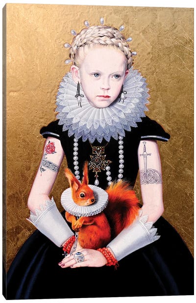 Regina Gotica con Scoiattolo II Canvas Art Print - Child Portrait Art