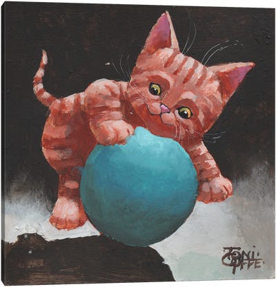 The Blue Ball Canvas Art Print - Orange Cat Art