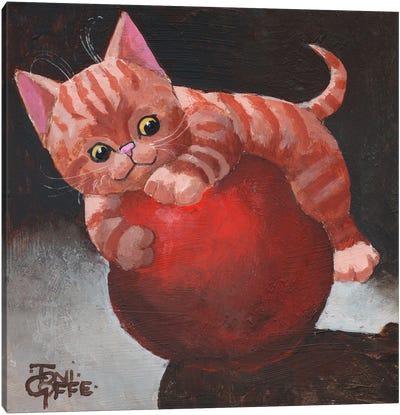 The Red Ball Canvas Art Print - Orange Cat Art