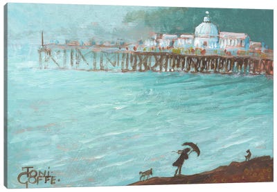 Windy Dog Walk Canvas Art Print - Toni Goffe