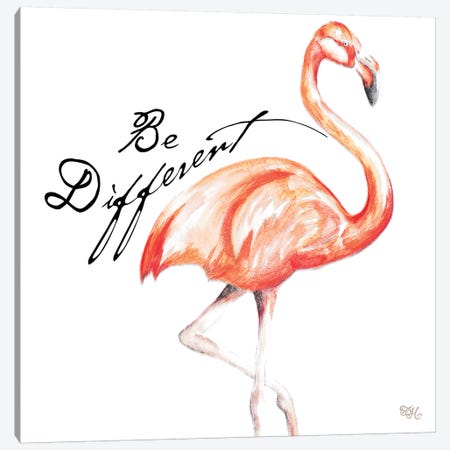 Be Different Flamingo I Canvas Print #THK1} by Tiffany Hakimipour Canvas Wall Art