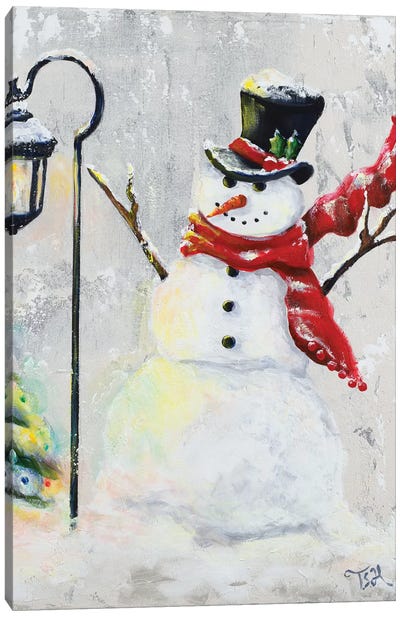 Jolly Snowman Canvas Art Print - Snowman Art