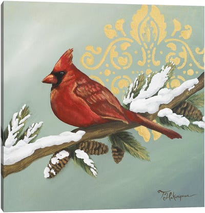 Winter Red Bird II Canvas Art Print - Cardinal Art