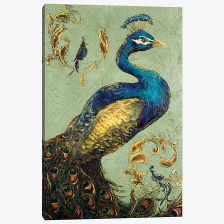 Peacock on Sage I Canvas Print #THK9} by Tiffany Hakimipour Canvas Artwork