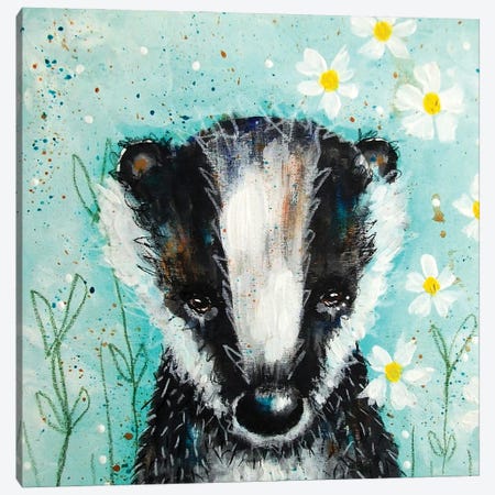 The Badger In My Daisies Canvas Print #THM64} by The Secret Hermit Canvas Wall Art