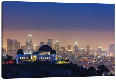 L.A. Skyline With Griffith Observatory Canvas Art Print - Urban Scenic Photography