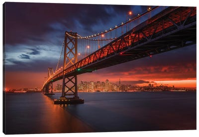 Fire Over San Francisco Canvas Art Print - Famous Bridges