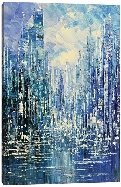 Blue Rain Canvas Art Print - Pantone 2020 Classic Blue