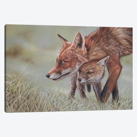 Mother Fox And Her Cub Canvas Print #TJB44} by Tatjana Bril Canvas Artwork