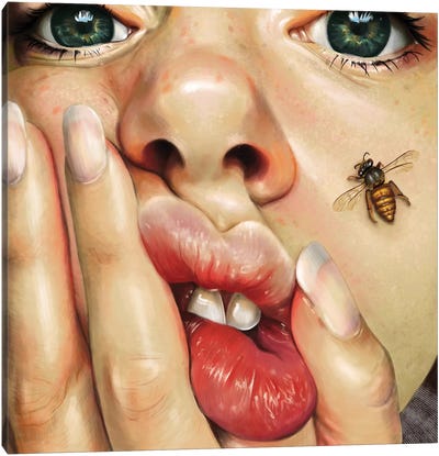 Honeysuckle Canvas Art Print - Bee Art