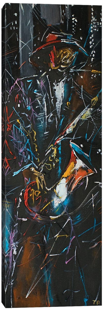 Night Saxophone Canvas Art Print - Jazz Art