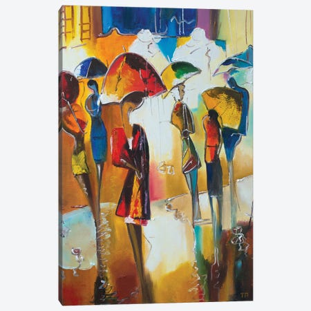 Walking In The Rain Canvas Print #TJP8} by Tanija Petrus Canvas Artwork