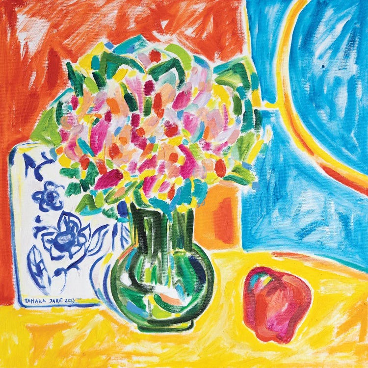 Green Vase of Flowers