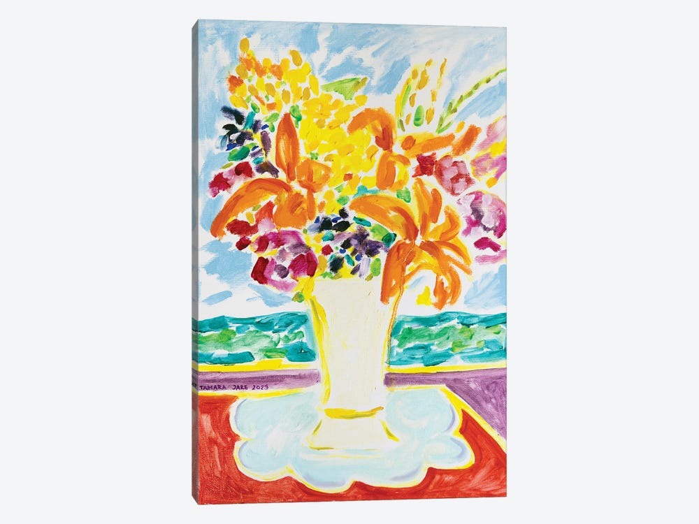 On My Window Vase of Flowers by Tamara Jare 1-piece Canvas Art Print