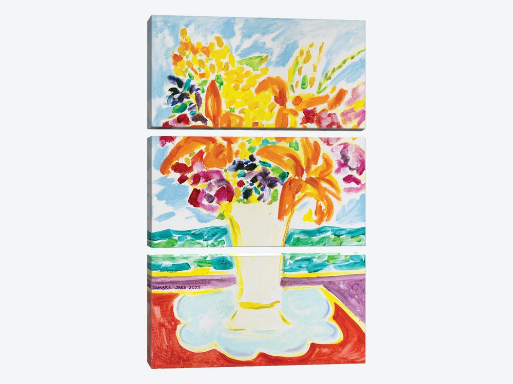 On My Window Vase of Flowers by Tamara Jare 3-piece Canvas Print