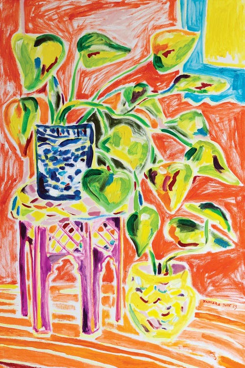 Table with Potted Monstera