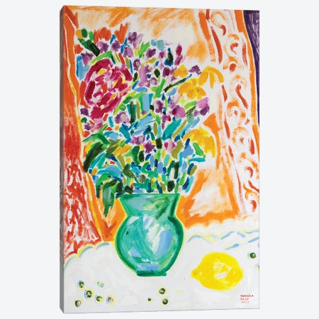 Vase Of Flowers And A Lemon Canvas Print #TJR33} by Tamara Jare Canvas Art