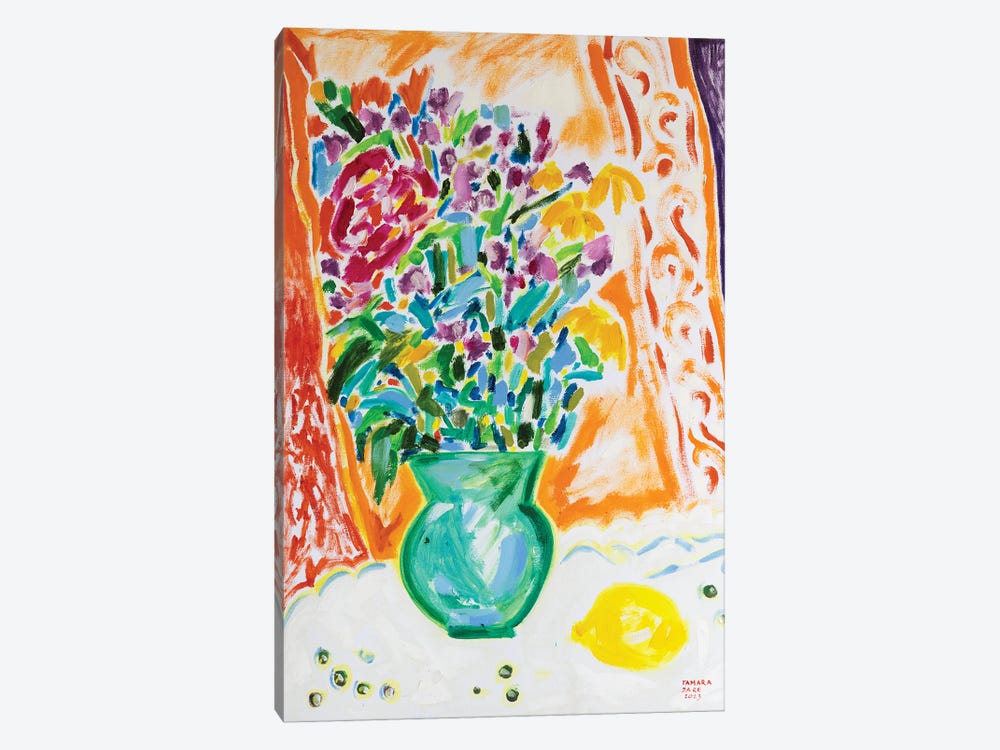 Vase Of Flowers And A Lemon by Tamara Jare 1-piece Canvas Art Print