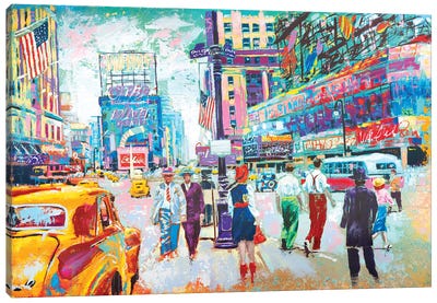 Happy New York 1950s Canvas Art Print - Times Square
