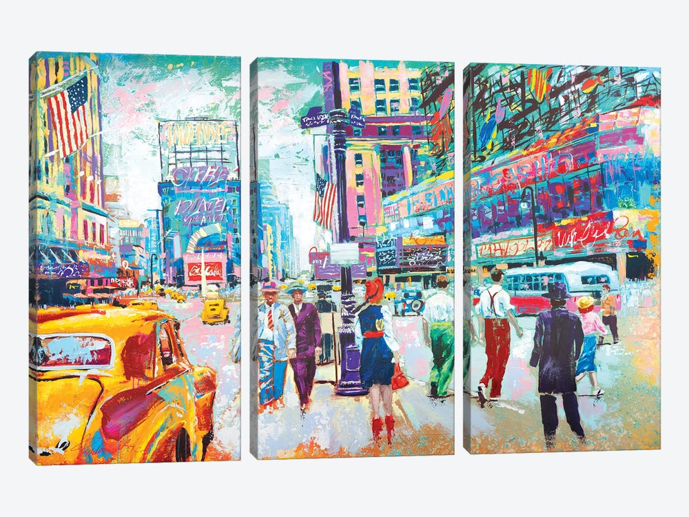 Happy New York 1950s by Tadaomi Kawasaki 3-piece Canvas Artwork