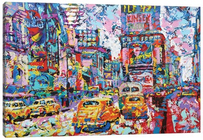 Happy New York 1970S Landscape Canvas Art Print - Times Square