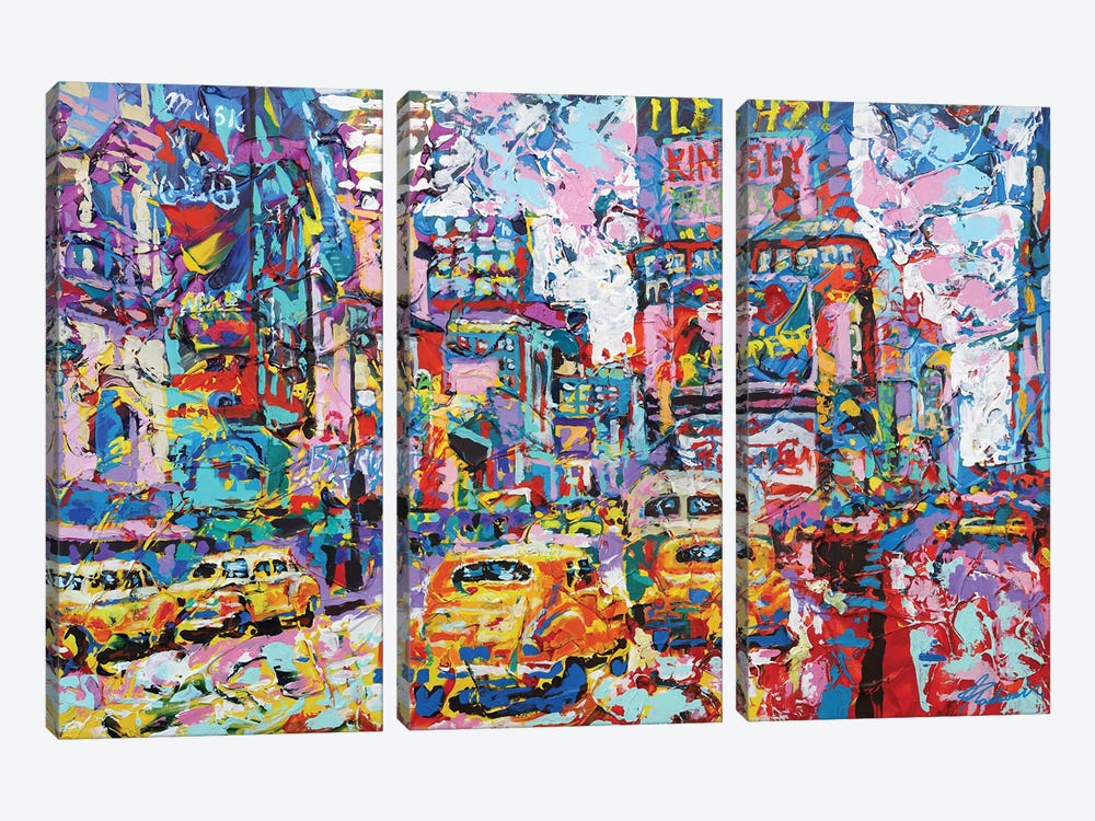 Happy New York 1970S Landscape by Tadaomi Kawasaki 3-piece Canvas Wall Art