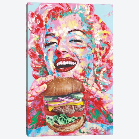 Marilyn With A Burger Canvas Print #TKA66} by Tadaomi Kawasaki Canvas Art