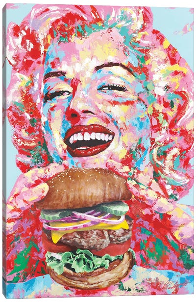 Marilyn With A Burger Canvas Art Print - Tadaomi Kawasaki