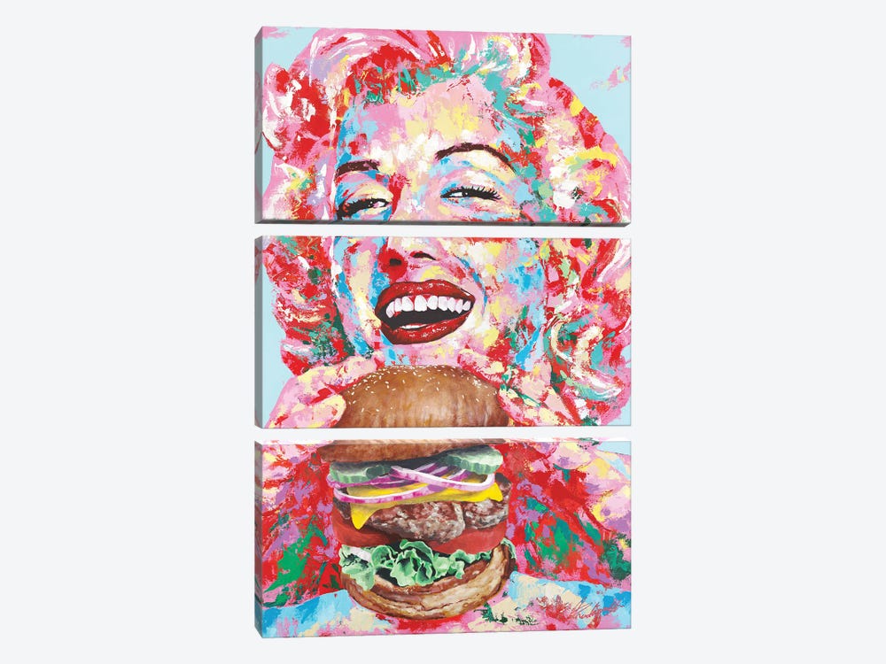Marilyn With A Burger by Tadaomi Kawasaki 3-piece Canvas Wall Art
