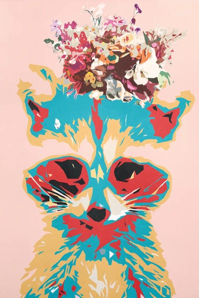 Raccoon - Animal In Flower Crown by Tadaomi Kawasaki art print