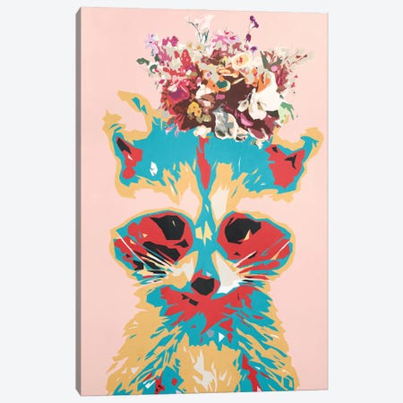 Raccoon - Animal In Flower Crown Canvas Print #TKA76} by Tadaomi Kawasaki Canvas Print