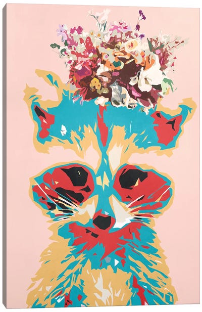Raccoon - Animal In Flower Crown Canvas Art Print - Tadaomi Kawasaki