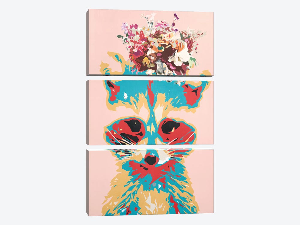 Raccoon - Animal In Flower Crown by Tadaomi Kawasaki 3-piece Art Print