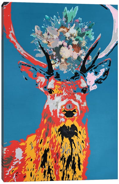 Reindeer - Animal In Flower Crown Canvas Art Print - Reindeer Art
