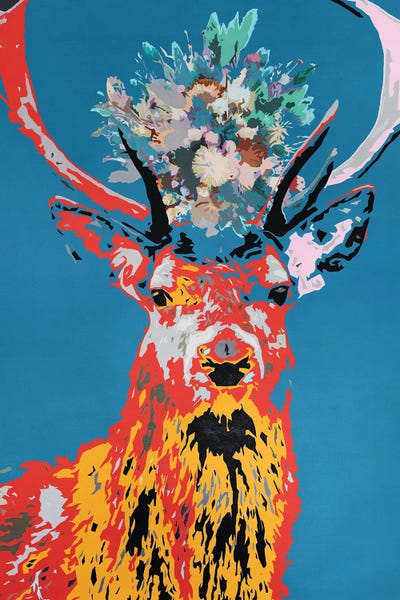 Tadaomi Kawasaki: Reindeer - Animal In Flower Crown by Tadaomi Kawasaki