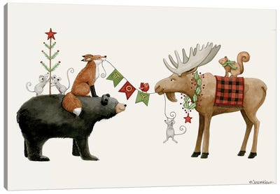 Joy Banner Canvas Art Print - Christmas Animal Art