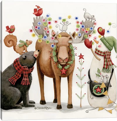 Lit Moose Canvas Art Print - Christmas Art