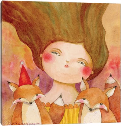 My Two Foxes Canvas Art Print - Teresa Kogut