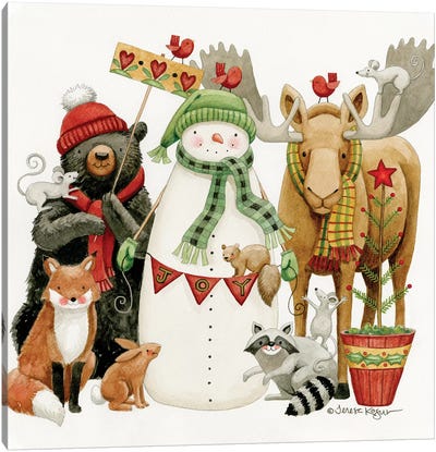 Family Snapshot Canvas Art Print - Christmas Animal Art